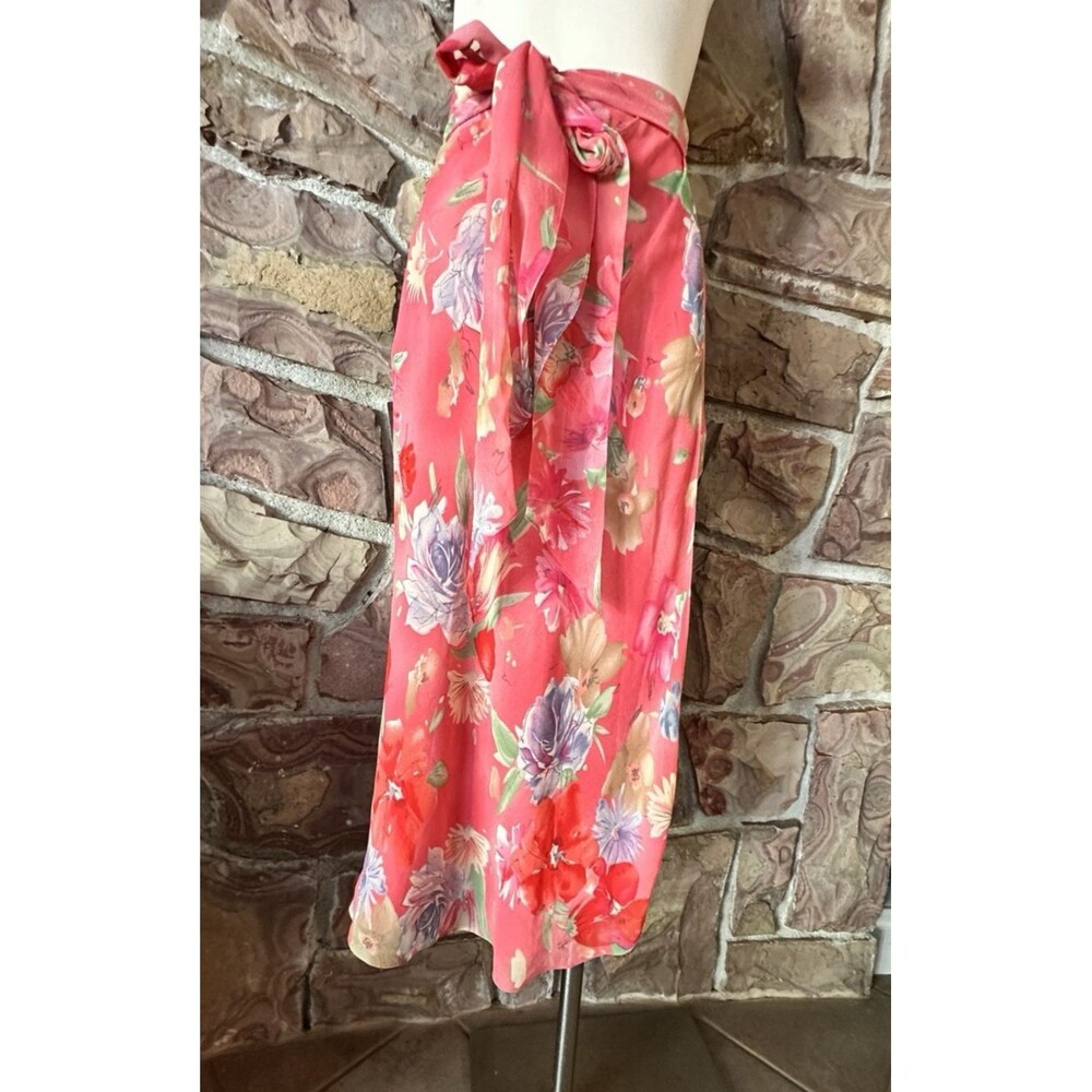 Y2k Now Floral Wrap Midi Skirt Women LargeFloral Pink Layered Chiffon Beachie
